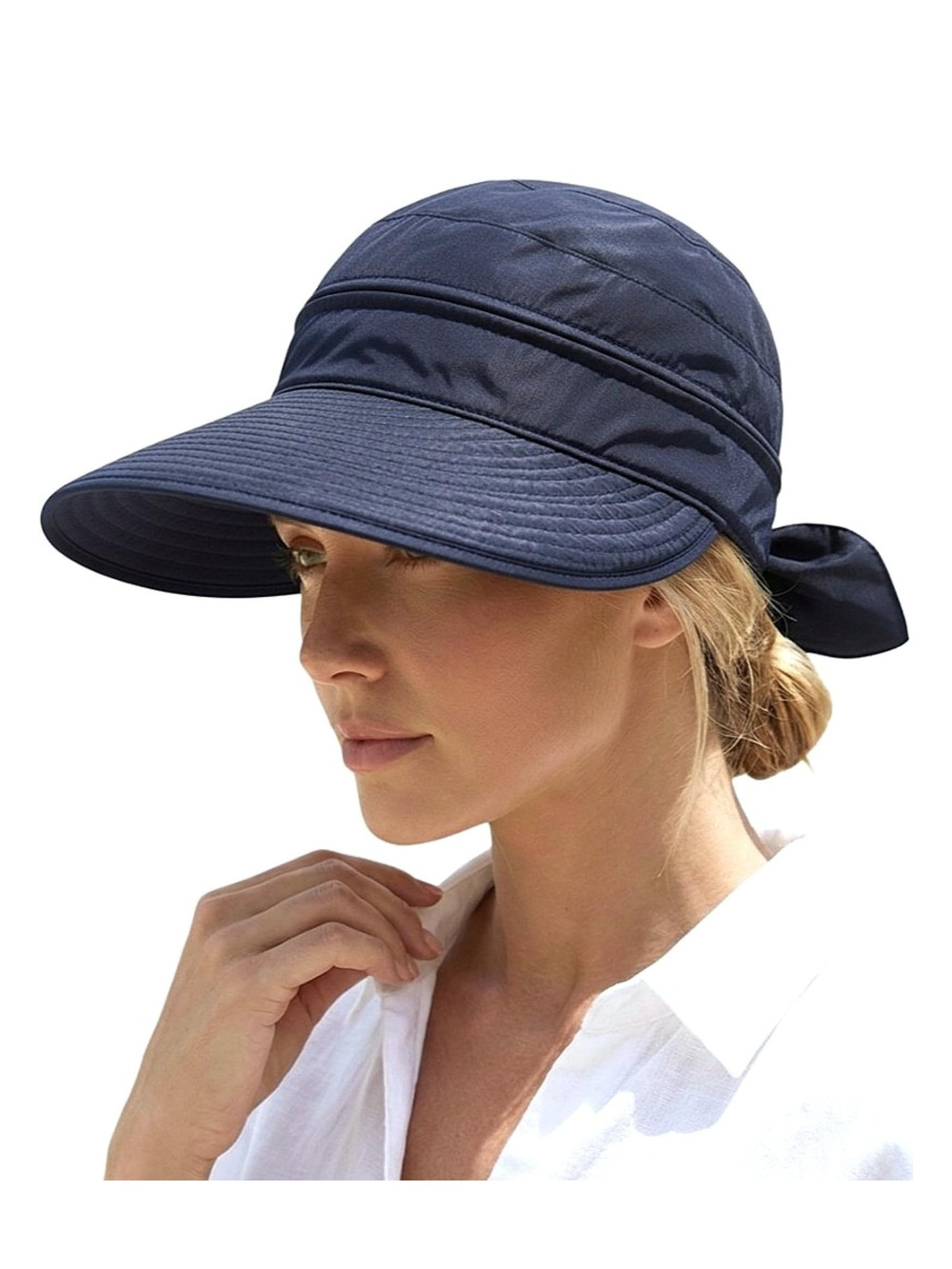 2-in-1 Women’s Sun Visor Sun Hat Zipper Off Ponytail Friendly | Navy | Size OS